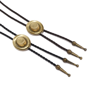 Vintage Western Cowboy Hat Bolo Tie Zinc Alloy Pendant Braided Leather Cord Retro Necktie For Men Women