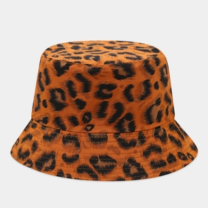 Detailed view of leopard print bucket hat featuring high-quality canvas and precise stitching