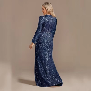 Navy blue sequin long sleeve mermaid evening gown for formal parties and events