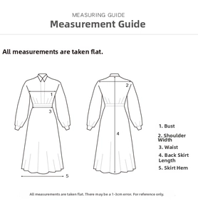 Size chart showing bust, waist, and length measurements for the printed mini dress