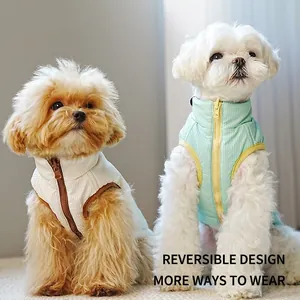 Reversible padded pet vest with warm quilting and high collar for small dogs
