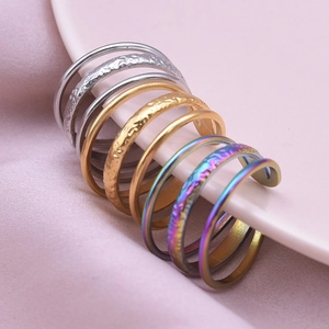 Minimalist 304 stainless steel adjustable rings in silver gold and rainbow colors
