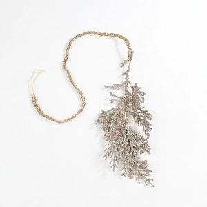 Sparkling silver glitter cypress leaf hanging ornament for Christmas tree festive decoration