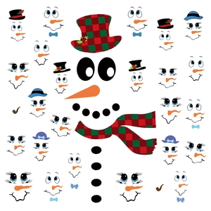 DIY Christmas Snowman Stickers with hats, scarves and faces for festive wall decoration