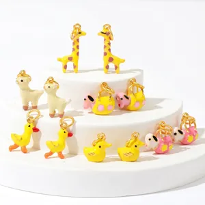 Cute Cartoon Animal Charms Alloy Enamel Drip Oil Pendants Giraffe Duck Alpaca Dog DIY Jewelry Making Accessories