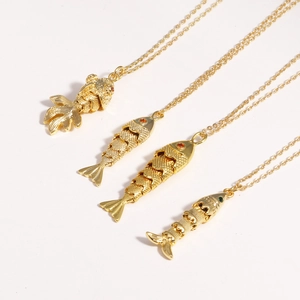 Fish Pendant Necklace Stainless Steel Gold Plated Vintage Koi Goldfish Hinged Animal Jewelry For Women Men