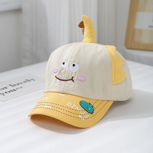 Cartoon kids dinosaur baseball cap with yellow brim and 3D decorative dorsal fins