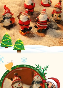 Miniature resin Santa and snowman figurines for festive Christmas desktop landscape