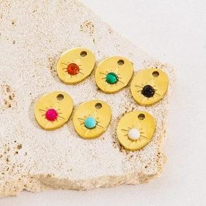 Star-engraved 14K gold plated stainless steel pendants with assorted colorful gemstones