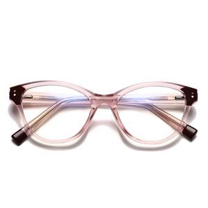 Pink translucent cat-eye anti-blue light glasses frames with stylish retro design