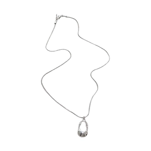 Silver minimalist stainless steel snake chain with geometric hollow pendant
