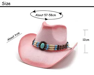 Guide des tailles détaillé pour chapeau de cowboy en paille rose avec bord de 9cm
