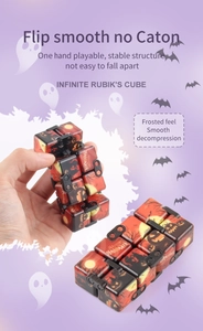 Detail of Halloween infinite cube with pumpkin patterns and smooth flipping mechanism