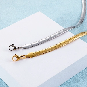 Polished gold and silver stainless steel herringbone chain necklaces with lobster clasp