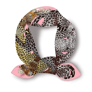 Pink silk twilly scarf with leopard print in elegant French retro bowtie fold style