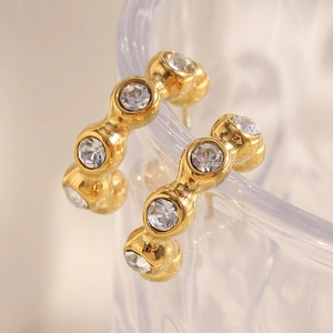 18K gold plated stainless steel geometric hoop earrings with sparkling zircon stones