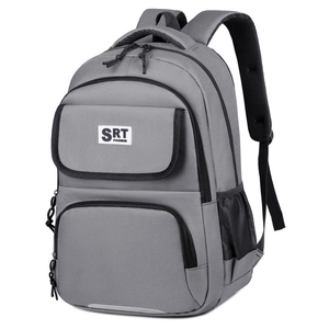 Grey business backpack with large capacity and multi-pocket design for laptop storage