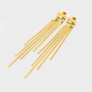 Long blade chain tassel earrings in 18k gold plated stainless steel with waterproof finish
