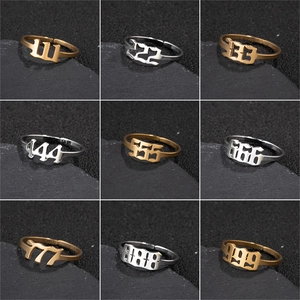 Gothic Angel Number Rings Stainless Steel Adjustable Open Old English Style Fashion Metal Jewelry For Women Men
