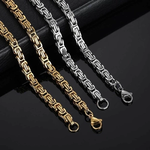Catene bizantine da 4 mm in acciaio inossidabile dorato, oro rosa e argento per uomo