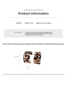 Detail view of leopard print leather C-shaped hoop earrings with 3.2cm height and 10g weight