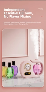 Pink fragrance diffuser with digital display and visible essential oil tank for home