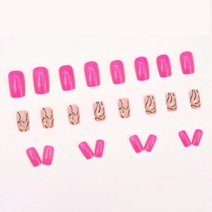24-piece short square press-on nails with hot pink polish and white daisy patterns
