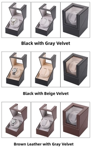 Detailed comparison of single watch winder variants in black and brown leather finishes