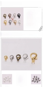 Size chart showing zinc alloy lobster clasps in various dimensions from 10mm to 21mm