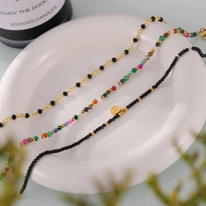 Handmade natural stone beaded anklet with 18k gold plated smiley face pendant for women