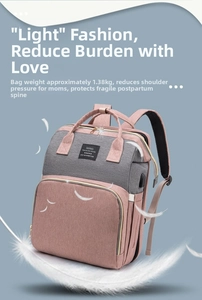 Pink and grey diaper bag weight 1.38kg with USB port and ergonomic shoulder straps