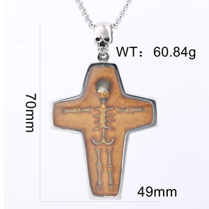 Detailed view of Gothic skull cross pendant with size measurements and weight specs