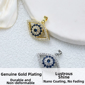 Close-up of blue evil eye pendants with sparkling micro-pave cubic zirconia crystals