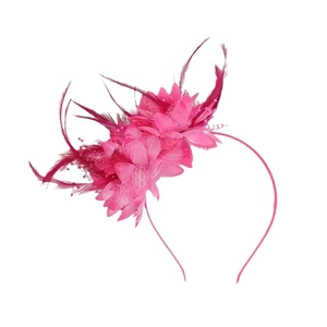 Elegant pink feather flower headband fascinator for weddings and parties
