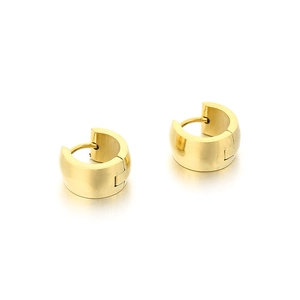 Pair of chunky 7mm gold titanium steel hoop earrings with a minimalist hip-hop style