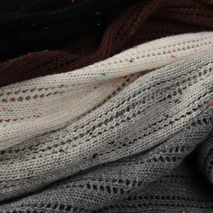 Colorful speckled knit slouchy beanie for women featuring breathable pointelle texture