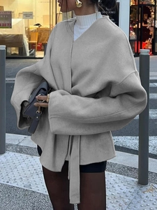 Veste blazer beige élégante à manches longues avec ceinture pour femme, mode automne 2025
