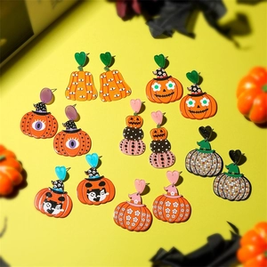 Halloween Acrylic Pumpkin Drop Earrings For Women Cute Ghost Witch Hat Heart Glitter Dangle Earrings Party Holiday Jewelry