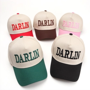 Two-tone cotton baseball caps with DARLIN embroidery and contrasting visors in five colors