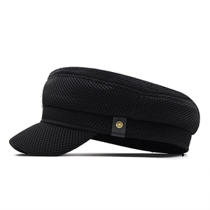 Breathable black mesh newsboy cap with USA Style metal buckle on a white background