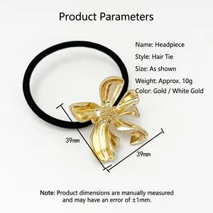 Minimalist gold leaf alloy hair tie with elastic rope for elegant ponytail styles