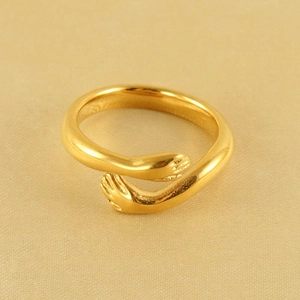 Polished 18k gold-plated stainless steel hug ring with adjustable open band design