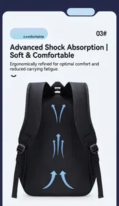 Detail of breathable padded shoulder straps and back airflow system of the black backpack