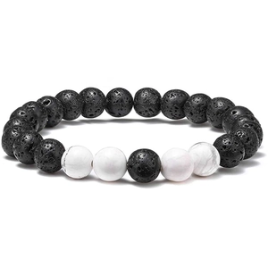 Adjustable 8mm tiger eye and lava stone energy bracelet for couples on a white background