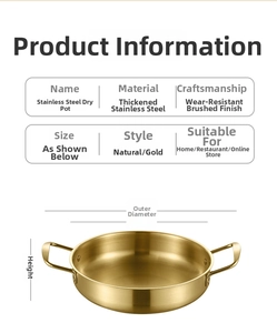 Macro detail of brushed stainless steel texture and gold finish on the dual-handle pan