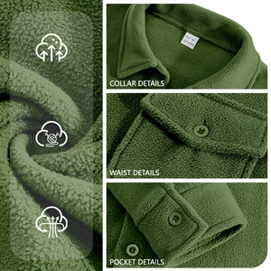 Men's heavy fleece outdoor jacket in dark green with classic lapel and cargo chest pockets