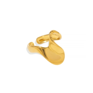 Polished gold irregular organic shape open ring with minimalist geometric twist design