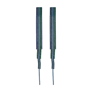 Elegant square tassel earrings with sparkling rhinestones and blue green crystals