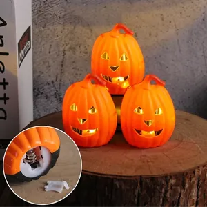 Halloween Pumpkin Lantern Glowing Plastic Jack-O-Lantern Light Up Holiday Party Decor Desktop Ornament Novelty
