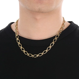 Classic 18K gold-plated stainless steel Cuban link chain necklace worn on a model's neck